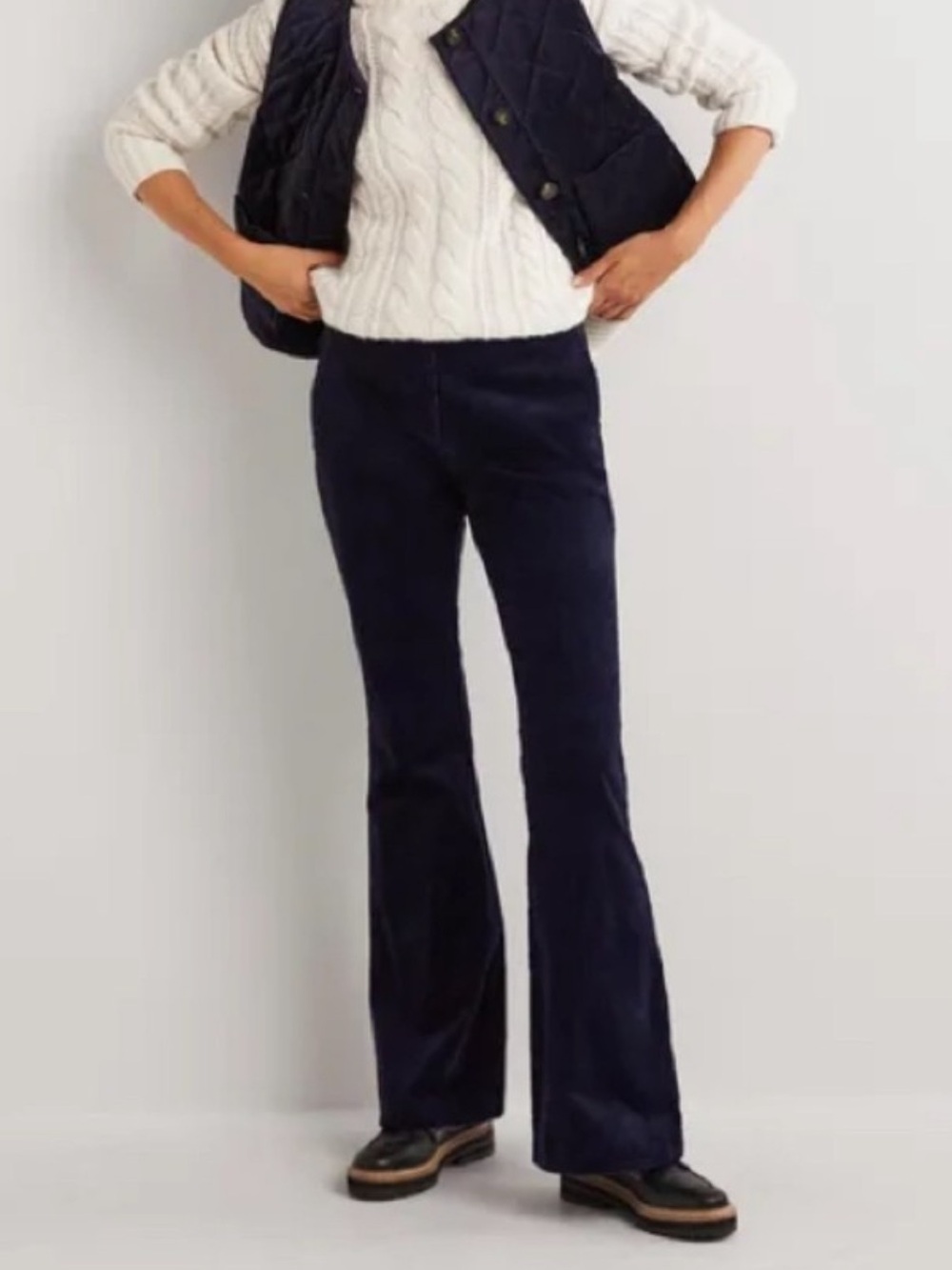 Boden High Rise Flare Corduroy Trousers Pants French Navy Blue US 12 Long